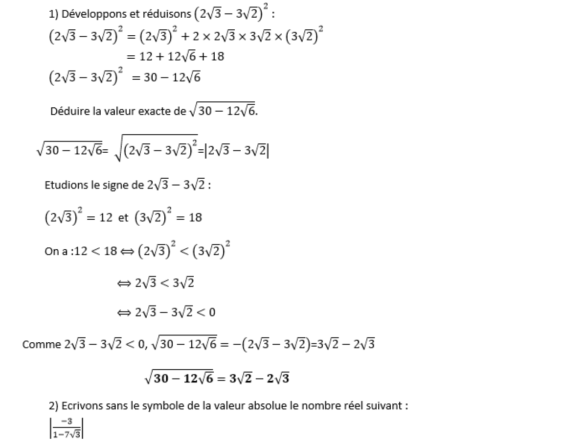 Exercice : Exercice 1 [Mathématiques 2ndC : Valeur absolue dun réel et  distance entre deux réels.]