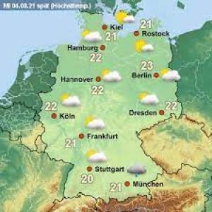 Image de la carte de l'Allemagne montrant des prévisions météorologiques.